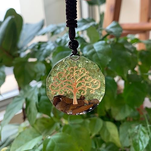 Miniatura 5 de Collar con colgante de orgón curativo de chakras verdes con peridoto verde y ojo de tigre, corazón, 4to chakra, reiki, cristales curativos, piedras