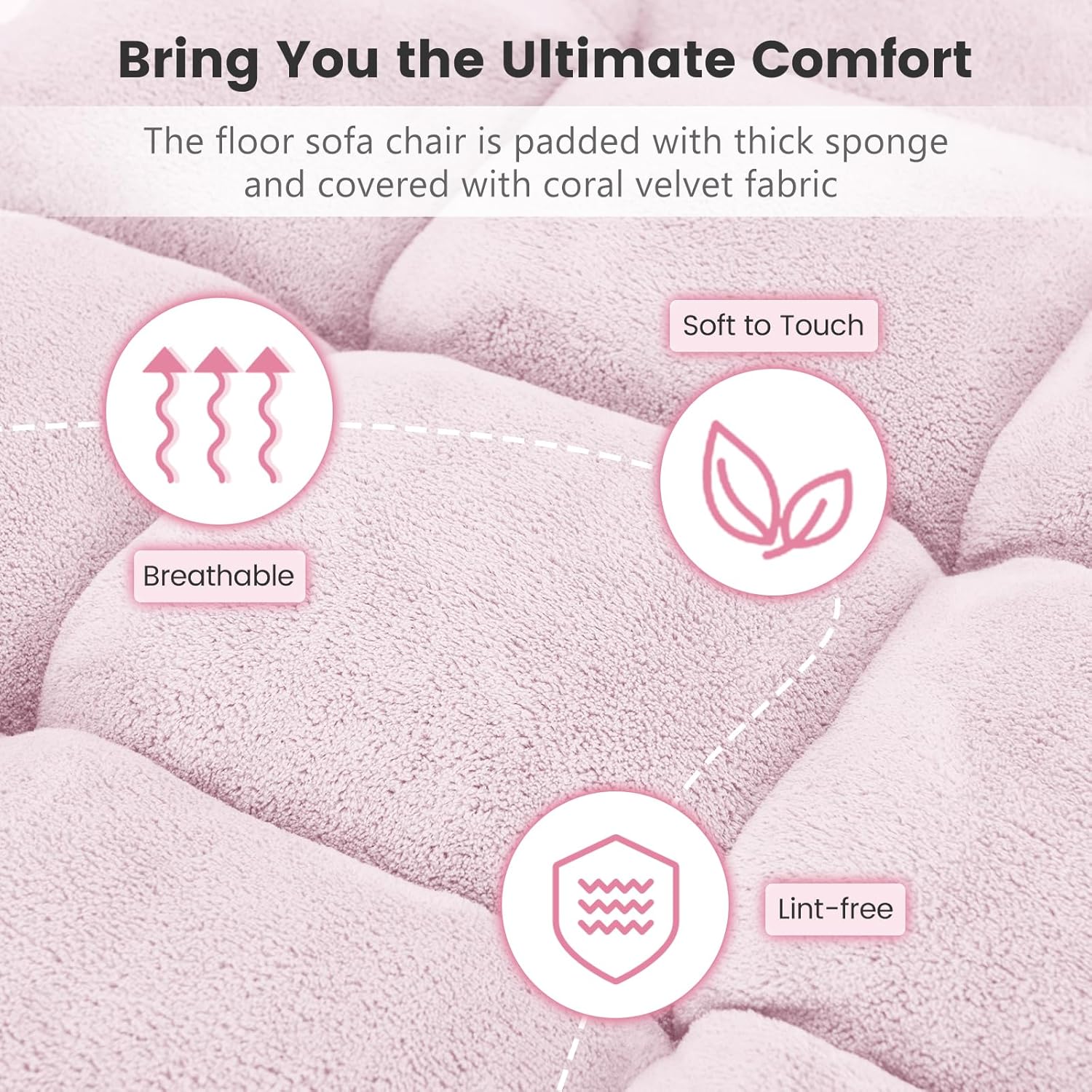 MAT EXPERT Floor Chair with Back Support, Floor Gaming Chair w/ 14 Adjustable Position, Soft Coral Fleece&Alloy Steel Frame, Foldable Padded Lazy Couch Recliner for Meditating (Pale Pink, Large)