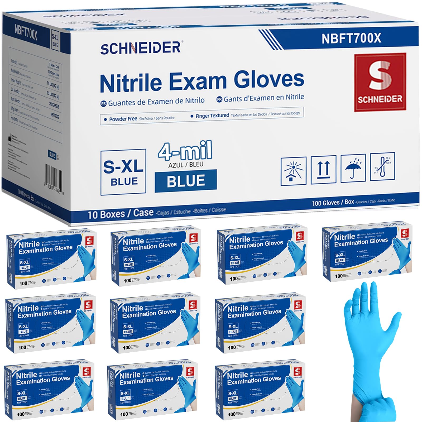 Schneider Nitrile Gloves, Gloves Disposable Latex Free, Powder Free