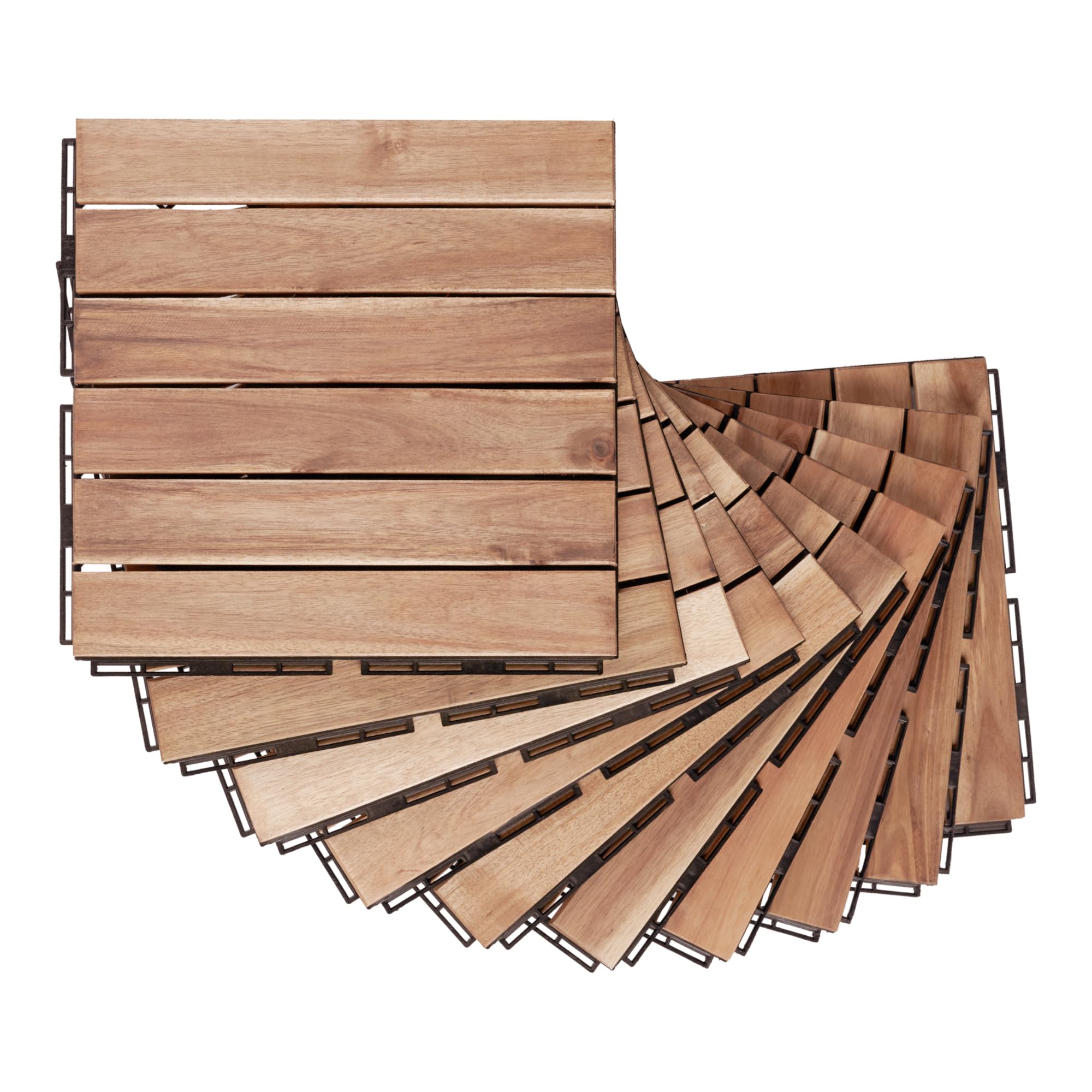 casa.pro Set de 10 Dalles en Bois avec 6 Lattes Décoratives Carreaux à Clipser Résistants pour Terrasse Balcon Jardin Sauna Piscine Bois d'Acacia Surface Totale 0,9 m² Naturel