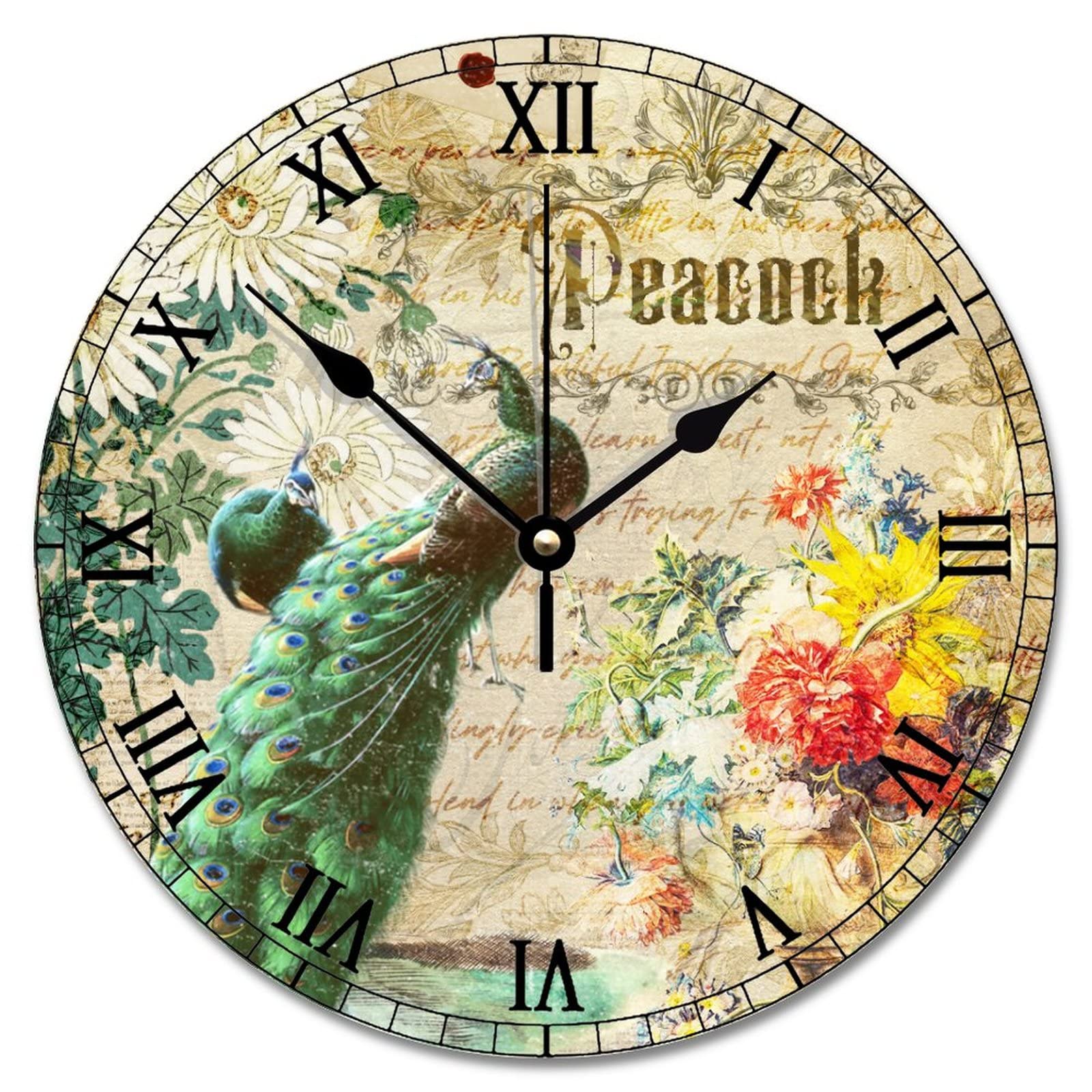 Horloge murale paon bois rétro pour embellir vos murs vides à piles