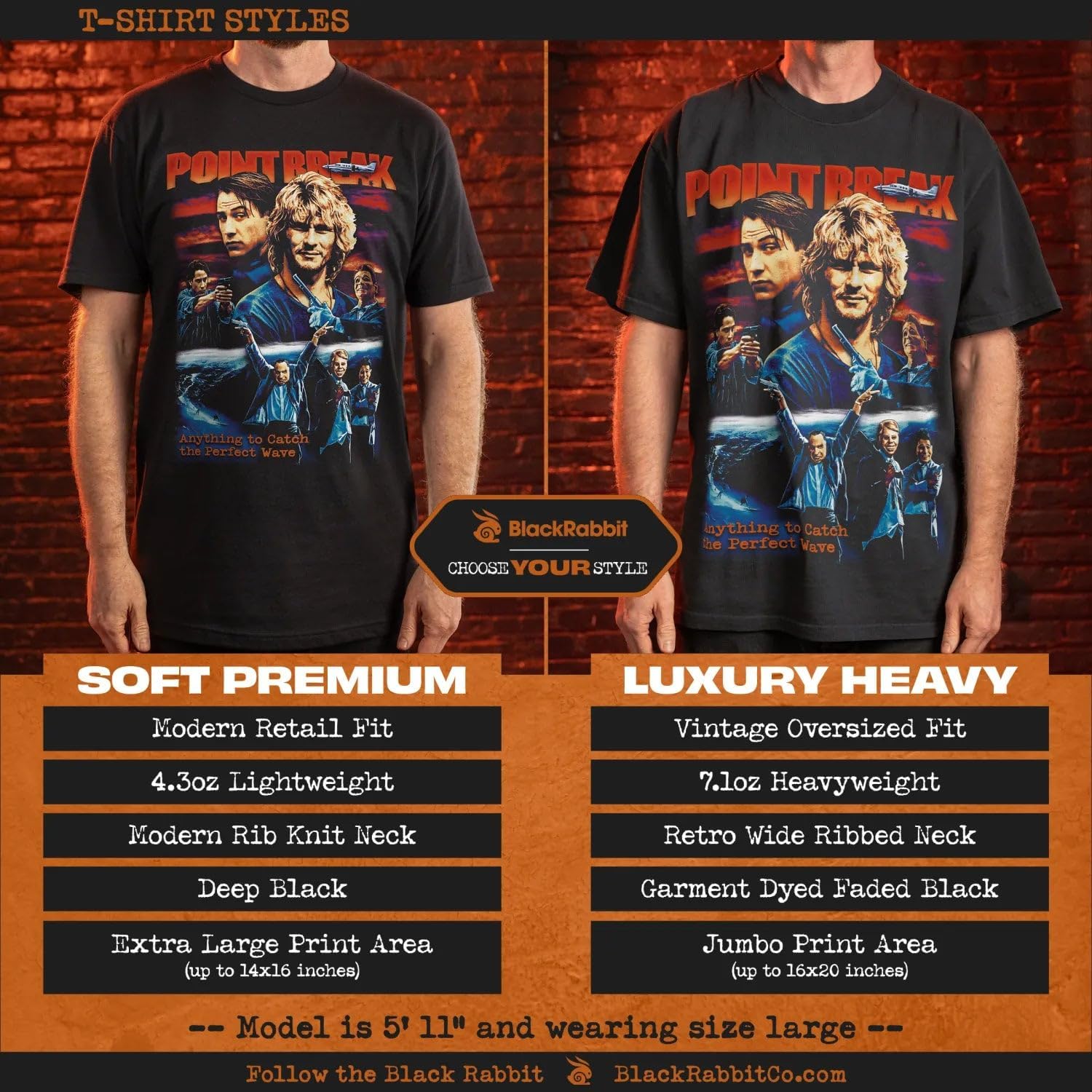 Black Rabbit Point Break Anything to Catch The Perfect Wave 90s Retro Unisex Classic T-Shirt