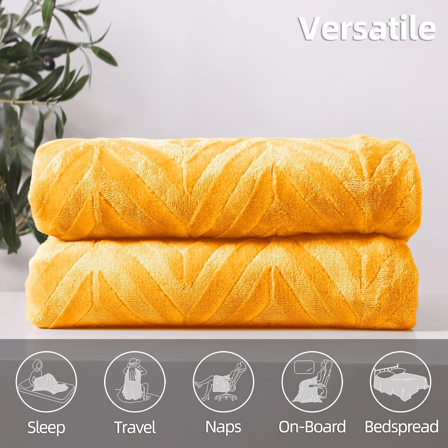 Whale Flotilla Flannel Fleece King Size Bed Blanket, Lightweight Breathable Soft Bedspread Plush Fluffy Coverlet Chevron Design Decorative Blanket for All Season, 90x104 Inch, Lemon Yellow - Image 6