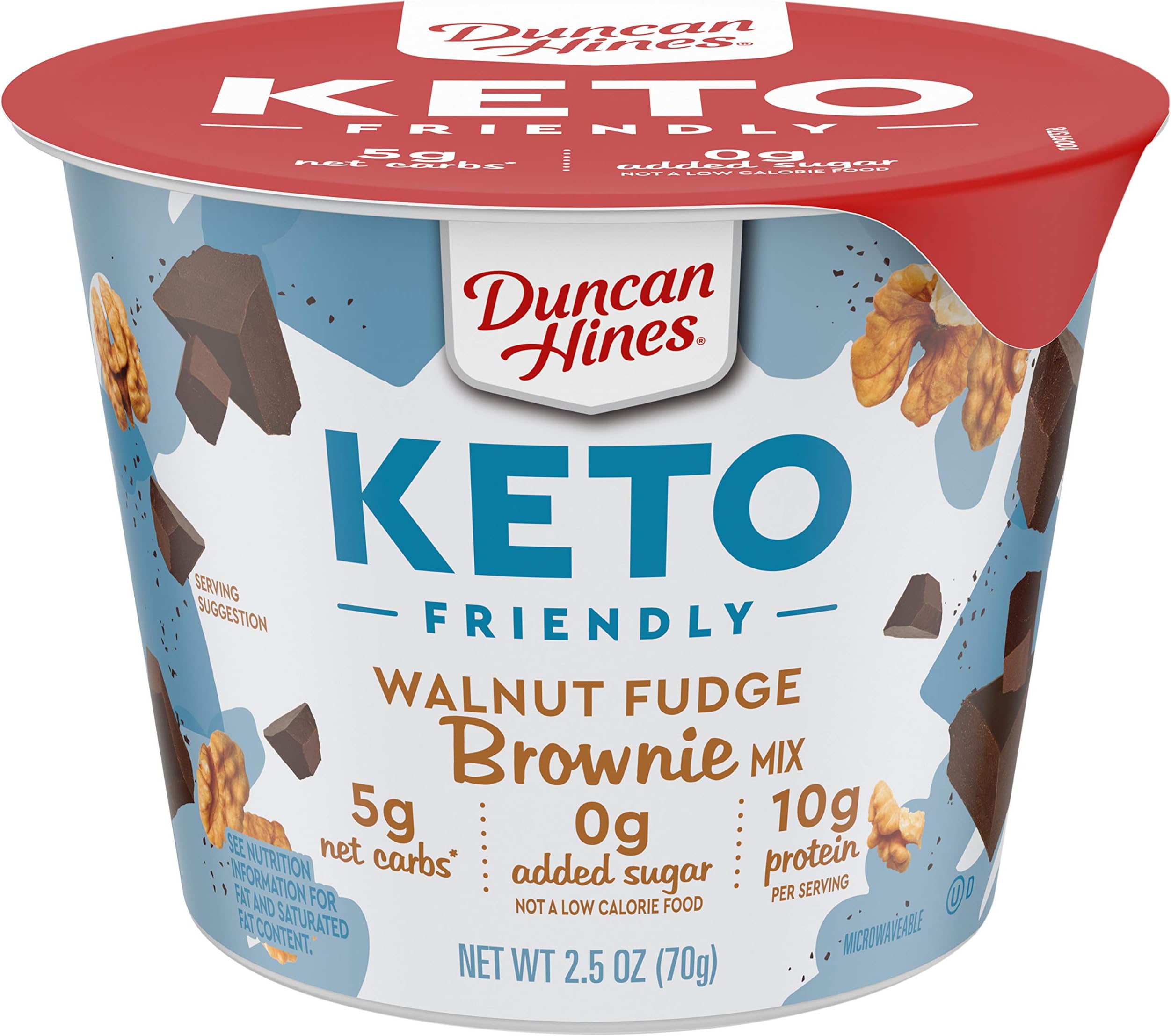 Keto Friendly Brownie Mix Cup, Walnut Fudge, Zero Added Sugar, Gluten Free, 2.5 oz. (Pack of 12)