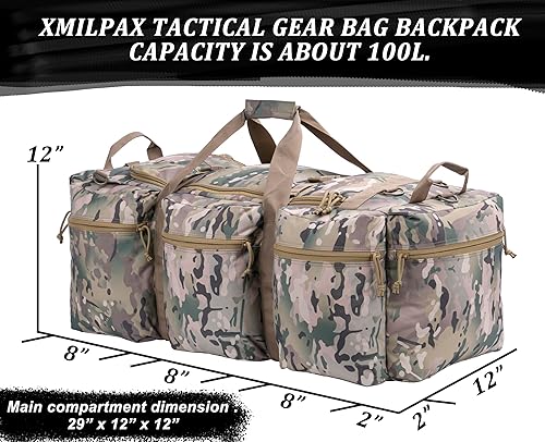 Miniatura 2 de Bolsa de lona militar grande de 100 L, bolsa de lona para despliegue, equipo deportivo, bolsa de equipaje de viaje con correas desmontables para