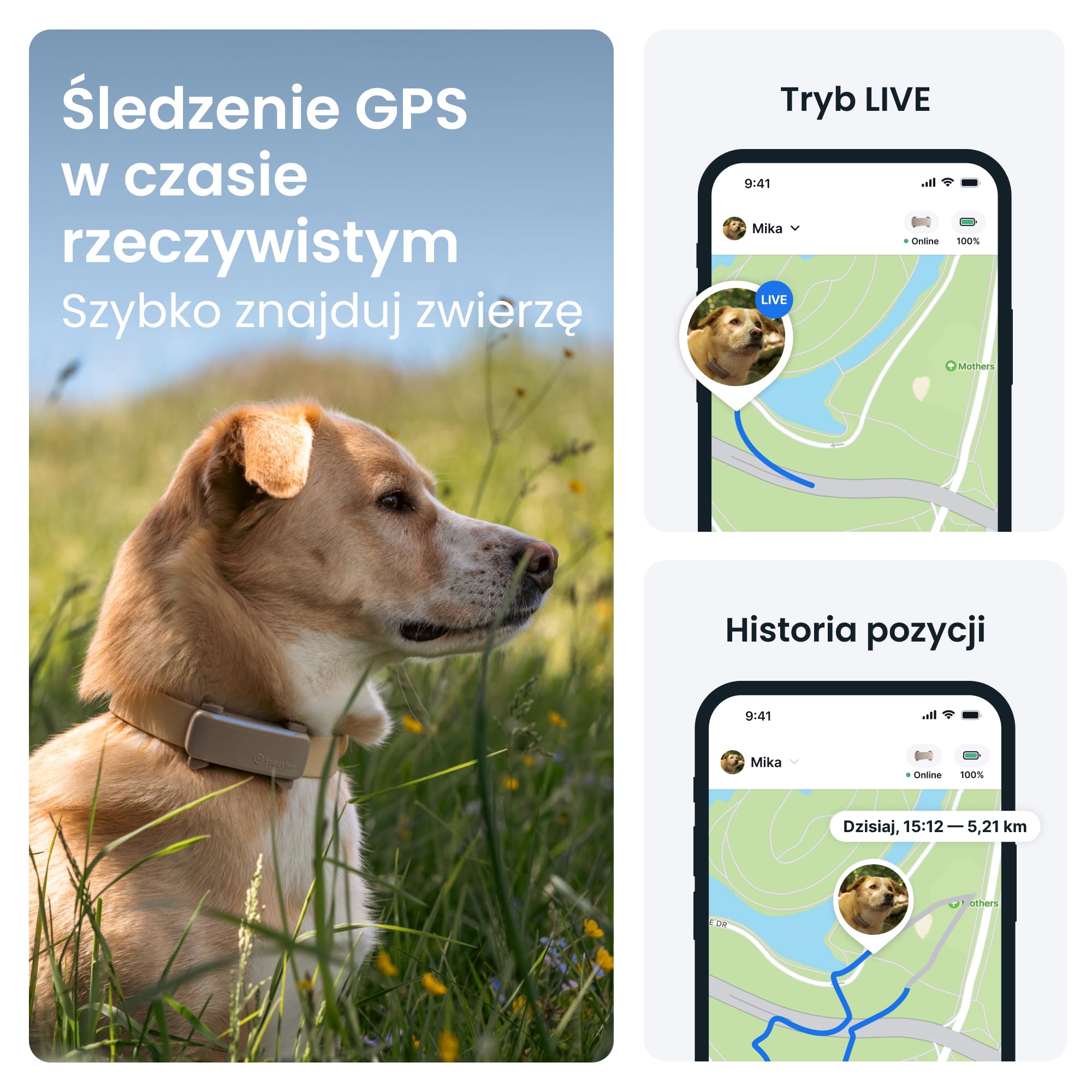 Tractive GPS — Lokalizator dla psa, 2025 Edition, Śledzenie pozycji w czasie rzeczywistym, Alerty o ucieczce, Monitorowanie aktywności, Alerty o zdrowiu, Monitorowanie szczekania (brązowy)