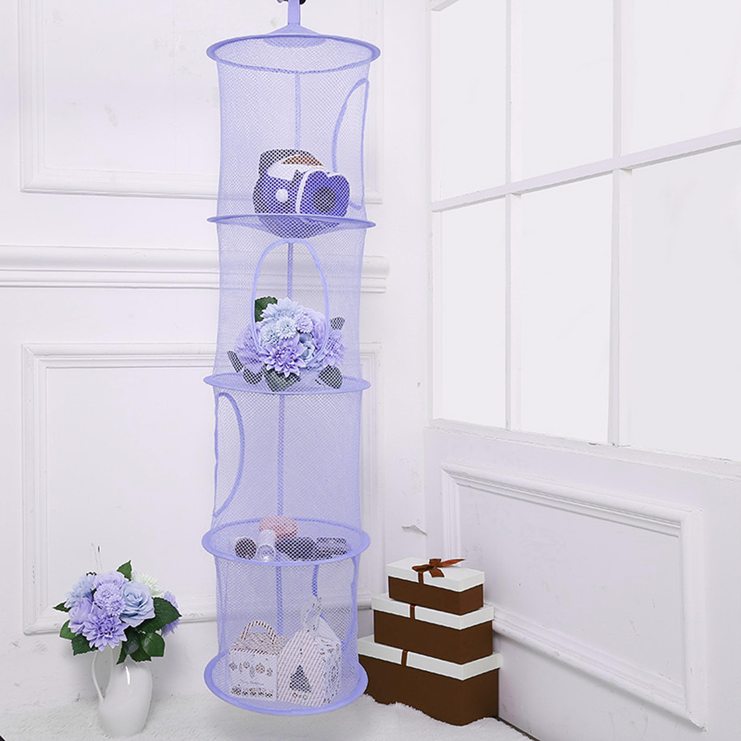 AOKWAWALIY Lot de 2 paniers de rangement suspendus pour jouets en peluche - Filet de rangement pliable - Respirant - Tissu polyester + fil d'acier AOKWAWALIY Lot de 2 paniers de rangement suspendus pour jouets en peluche - Filet de rangement pliable - Respirant - Tissu polyester + fil d'acier
