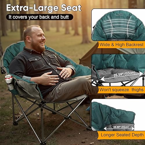 Miniatura 6 de Colorsoul Sillas de campamento de gran tamaño, resistentes, sillas de campamento plegables con relleno completo para adultos con portavasos, sillas