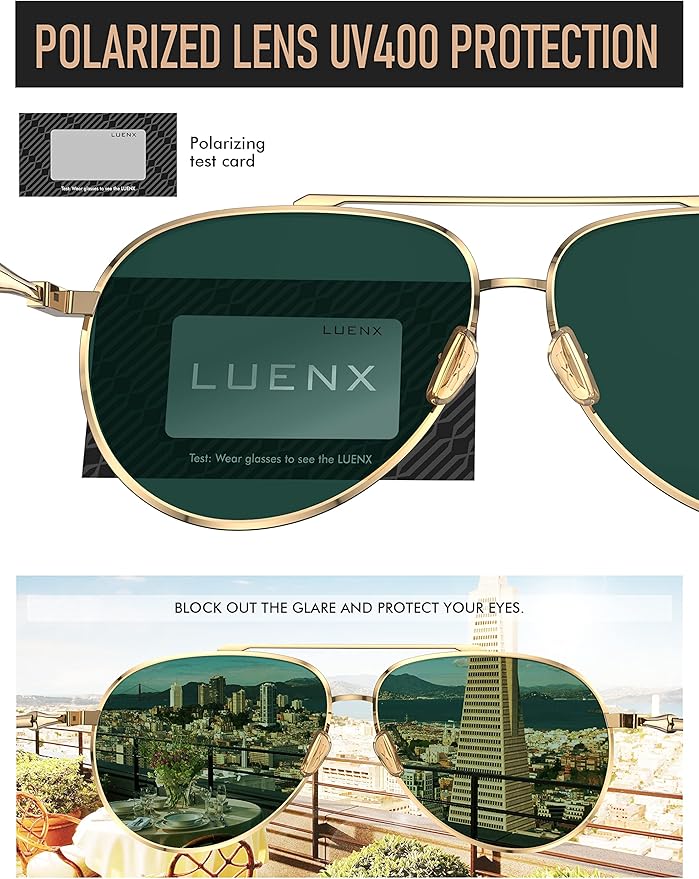 LUENX Aviator Sunglasses UV400 protection non-polarized lenses – Block 100% of UVB and UVA rays