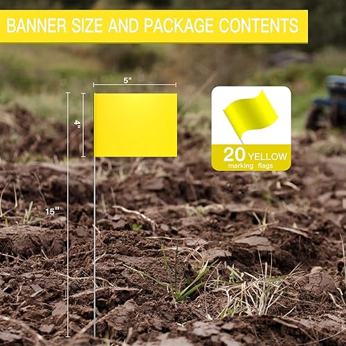 Miniatura 2 de AIRAJ Paquete de 20 banderas amarillas para césped, banderas de césped de 4 a 5 a 15 pulgadas, banderas de paisaje, banderas de rociadores de patio,