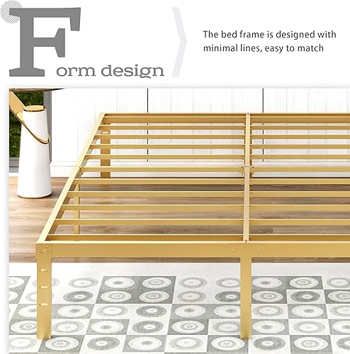 Miniatura 4 de alazyhome Marco de cama de tamaño individual XL, plataforma de metal de 14 pulgadas, marco de cama de listones de acero resistente, no necesita