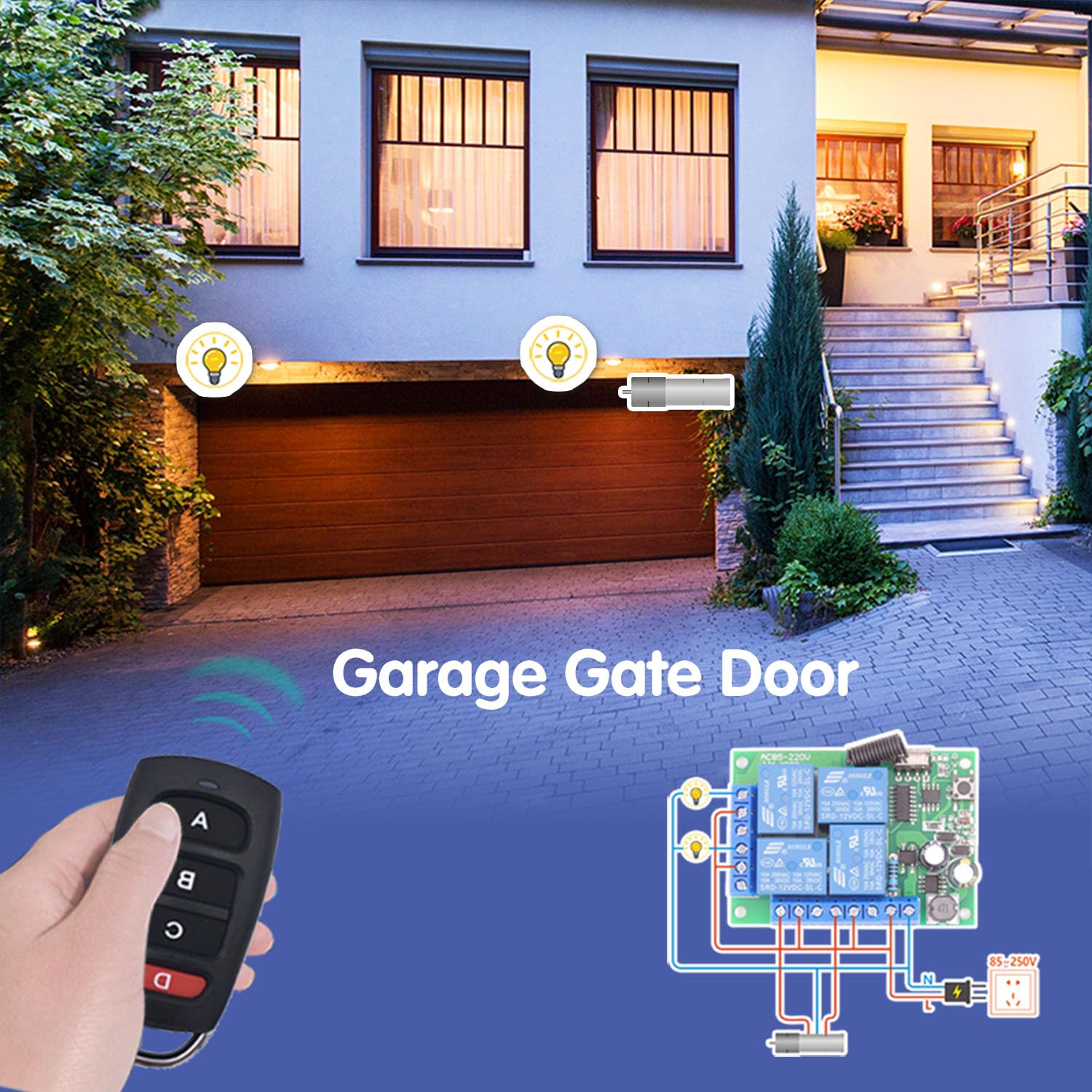 DieseRC Interrupteur de télécommande universel, récepteur de relais RF AC 230V/220V 10A 4CH 433Mhz avec 2 émetteurs pour moteur, porte de garage, lumière, rideau électrique, interrupteur de bricolage
