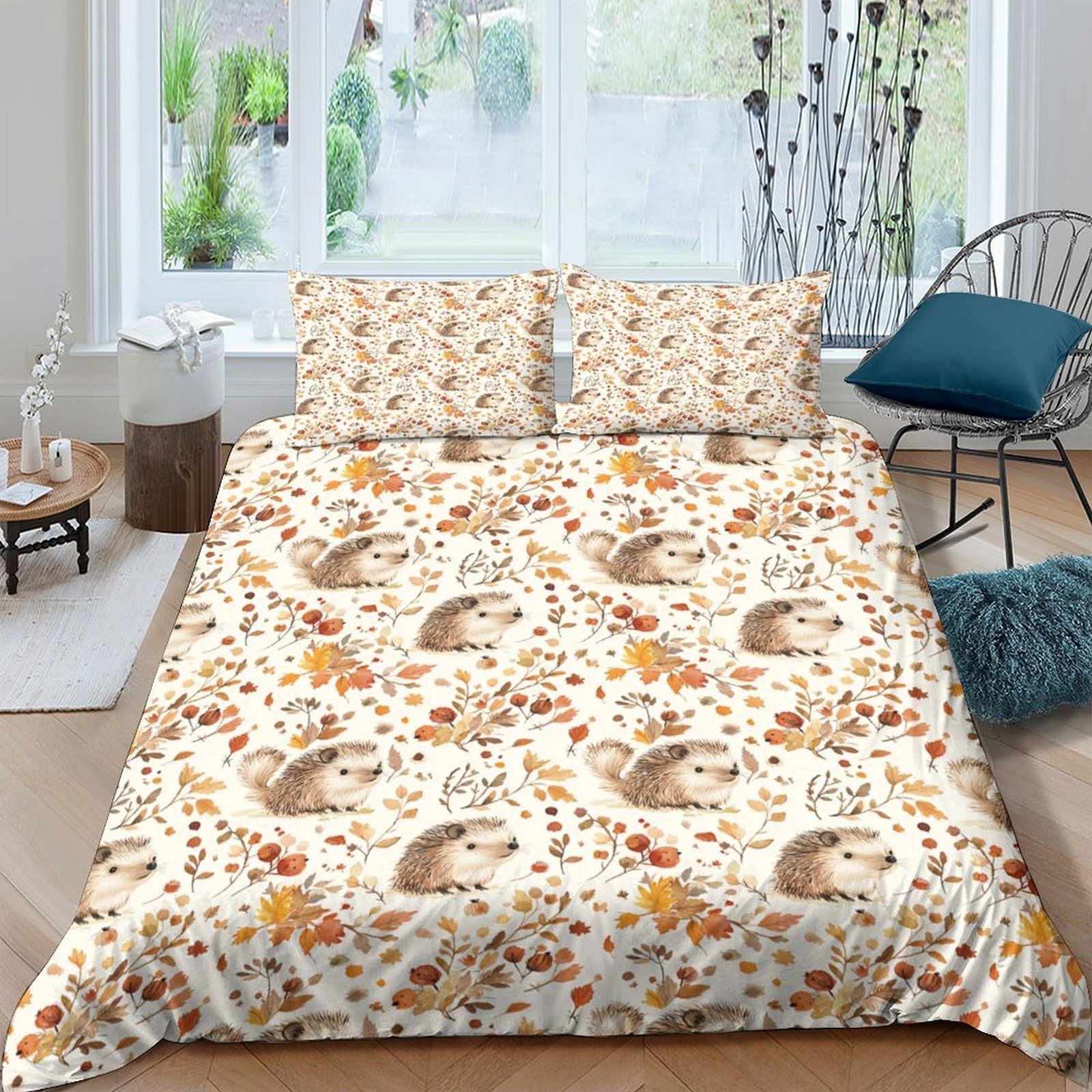 Ctjqhvkz Style-3 3D Printed Autumn Leaves Fitted Sheet Microfiber Soft Breathable Hedgehog Mattress Cover For Bedroom Guest Room Decor Single（135X200cm）