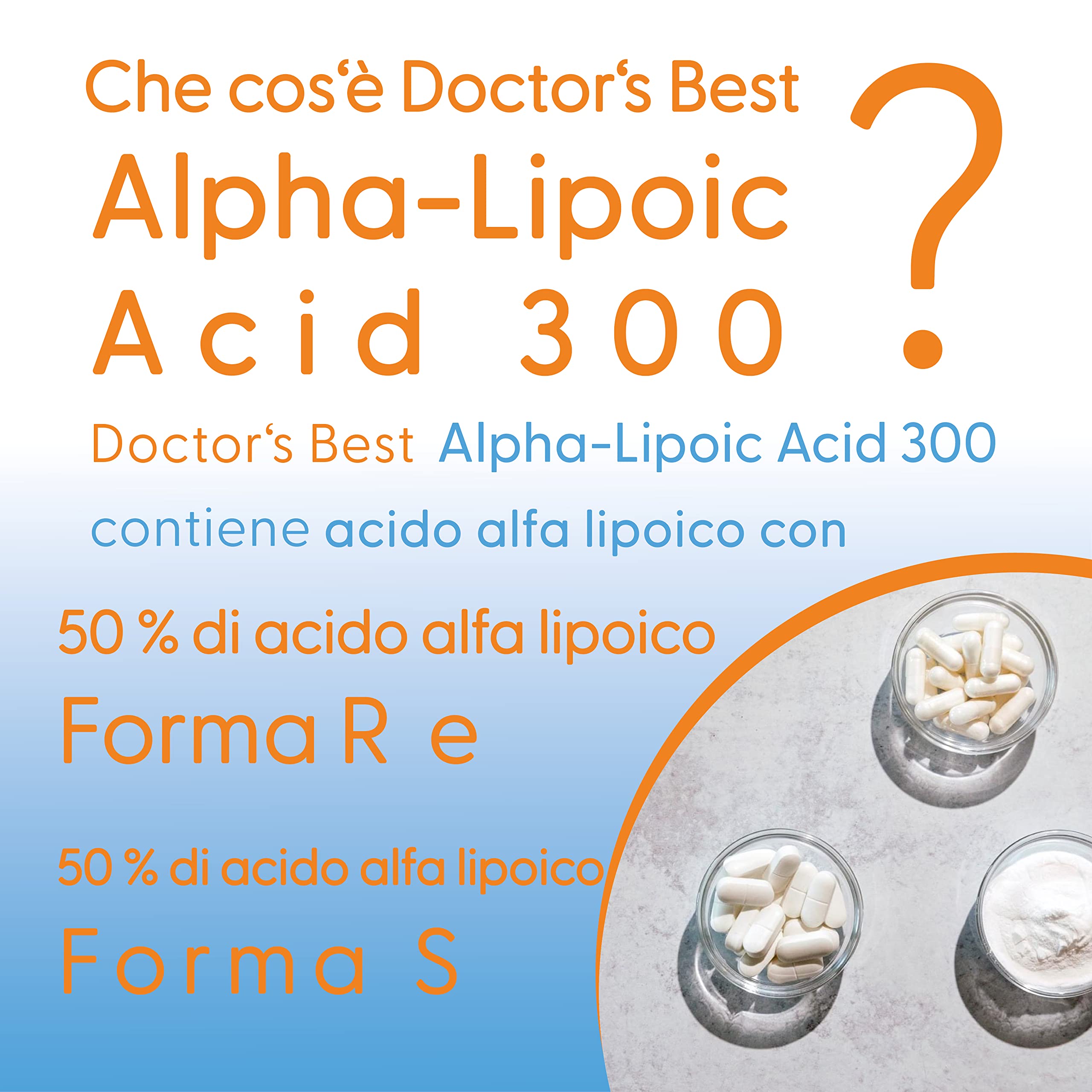 Doctor's Best, Alpha-Lipoic Acid (Acido Alfa Lipoico), 300mg, 180 Capsule vegane, Altamente Dosato, Testato in Laboratorio, Non OGM, Senza Glutine, Senza Soia