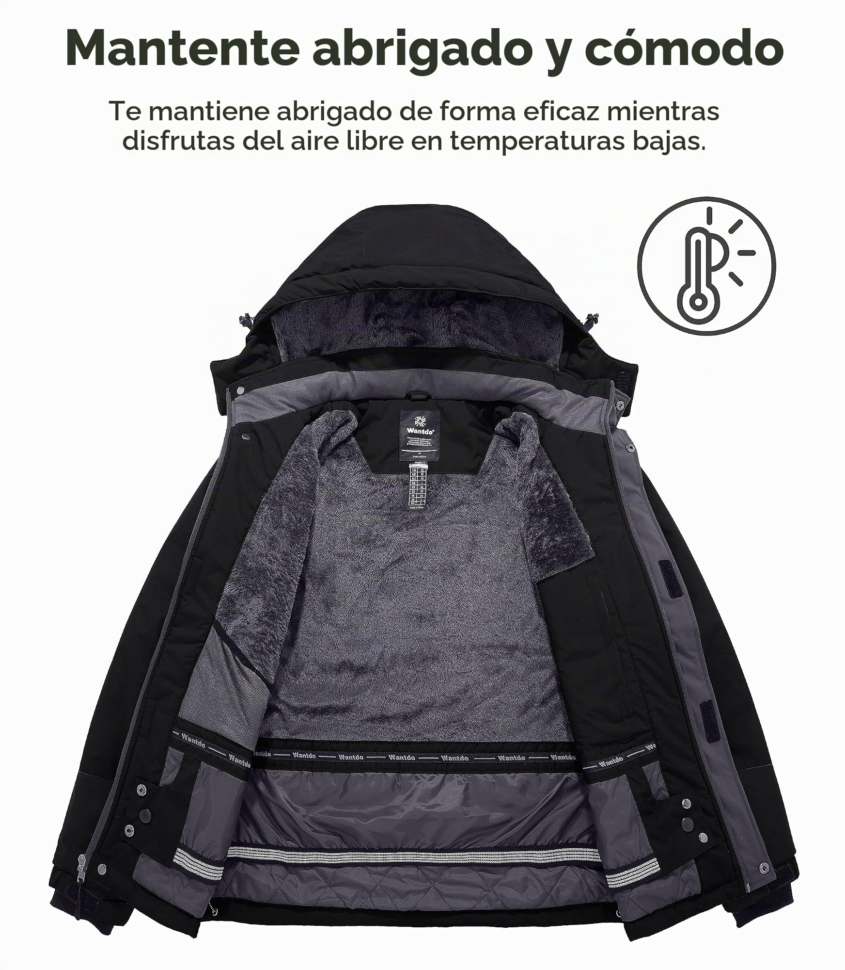 Wantdo Chaqueta de Hombre Montaña de Senderismo Abrigo de Esquí Antiviento | Con capucha,Cortavientos,Múltiples Bolsillos,Montaña,Actividades al aire libre,Senderismo,Estilo Informal,Cremallera Completa