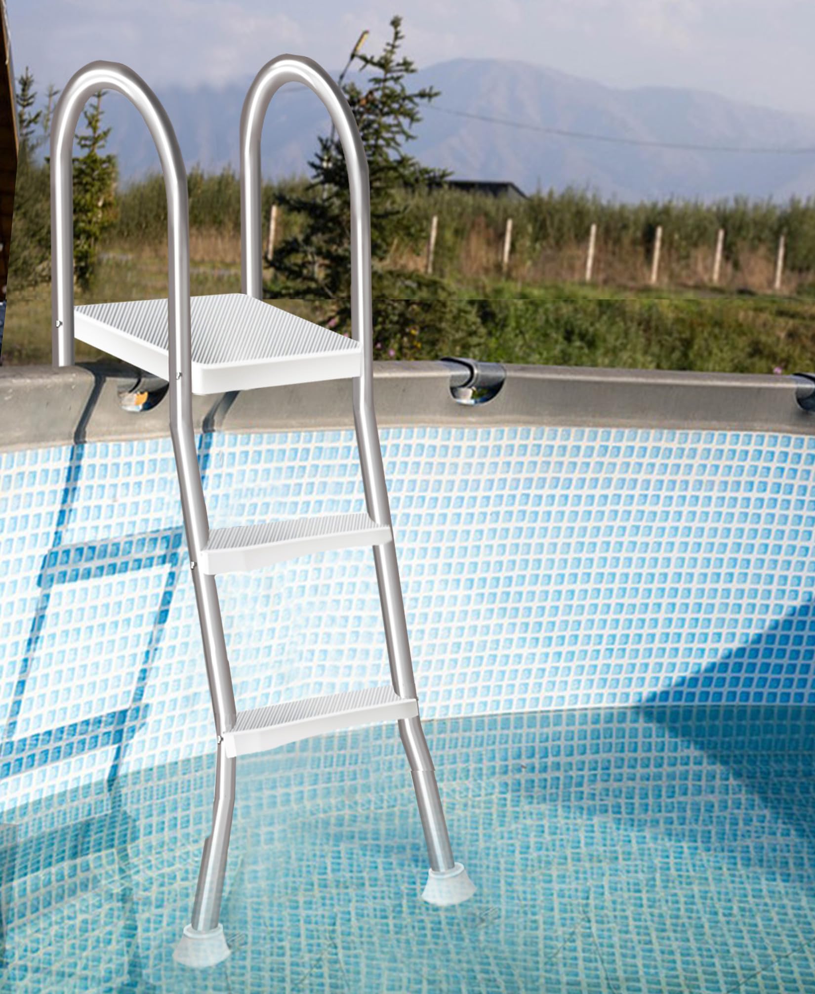 135cm Pool Stairs, 4-Step Stainless Steel Above Ground Pool Ladder, Double Handrails & Non-Slip Steps, 250kg Load, Household Swimming Pool Access Equipment,85cm