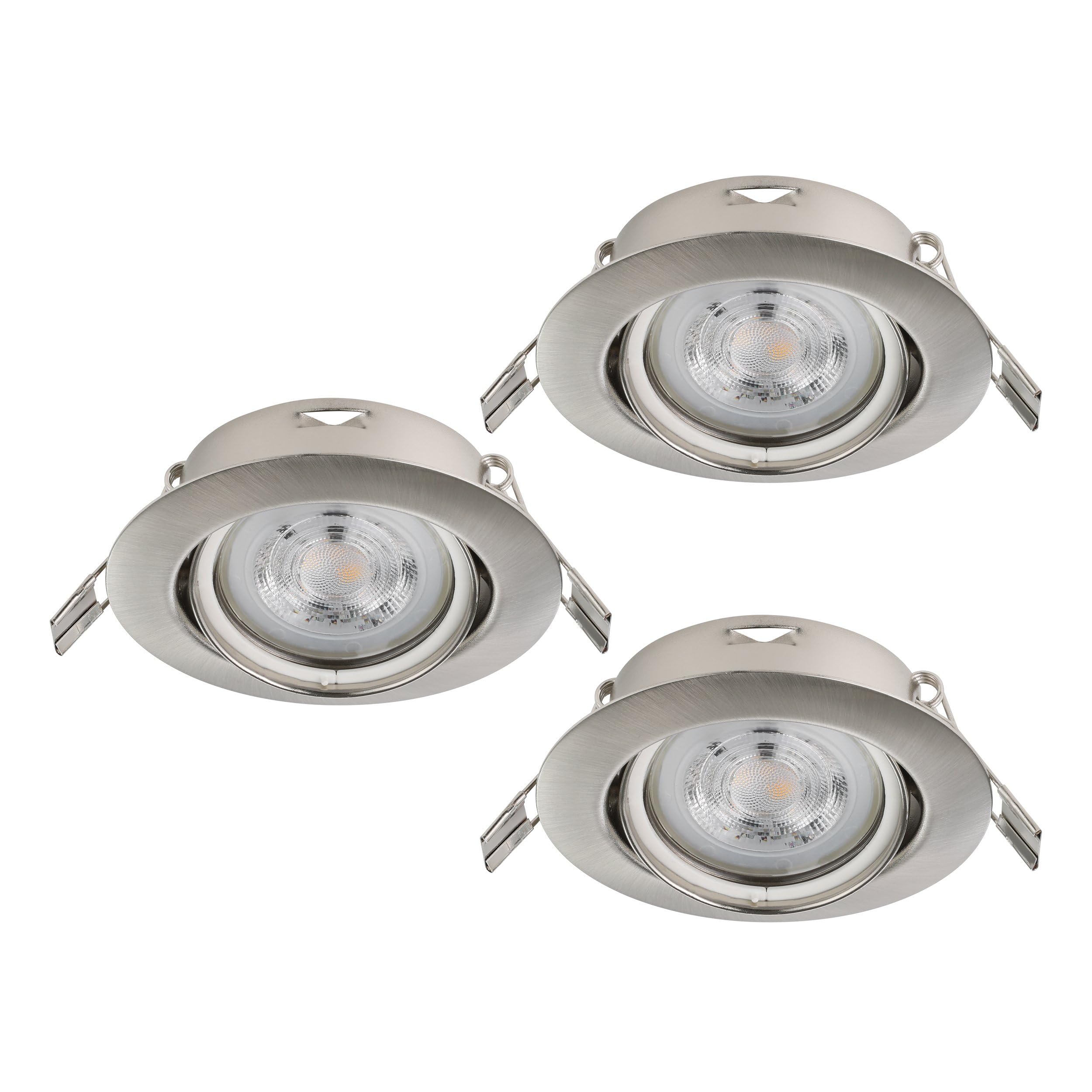 EGLO 3er Set LED Einbaustrahler Favazzina, runde Deckenspots, Deckenstrahler flach aus Metall in Silber, inkl. GU10 Leuchtmittel, warmweiß, Ø 8,8 cm