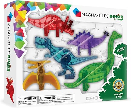 MAGNA-TILES Dinos 5 قطع البناء المغناطيسي ، العلامة التجارية للمبنى المغناطيسي الأصلي