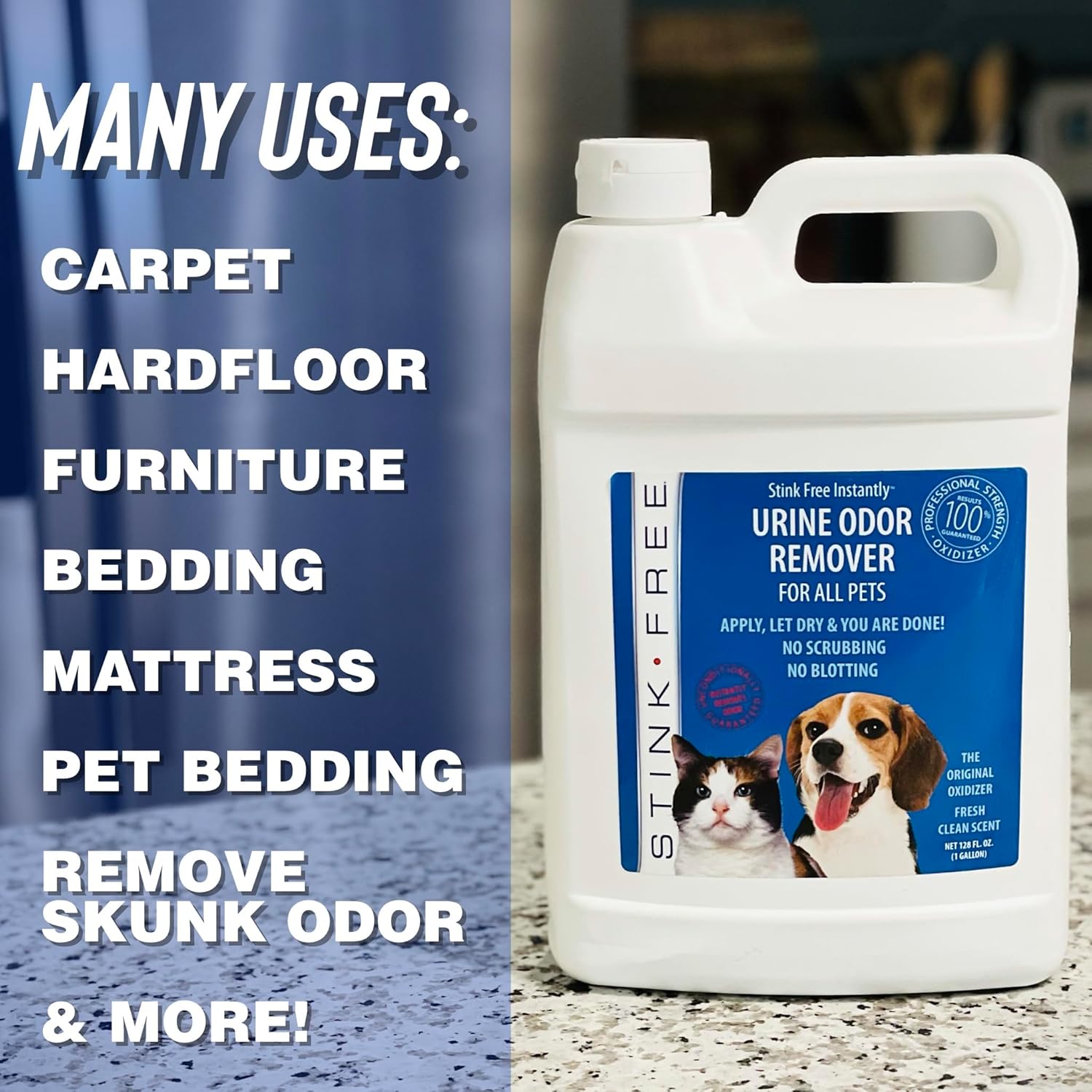 Instantly Urine Odor Remover for Pets - Eliminator for Cat & Dog Pee, Best Oxidizer Based Urine Cleaner for Carpets, House, Rugs, Mattress, etc. 2-128 Oz (2 Gallons)