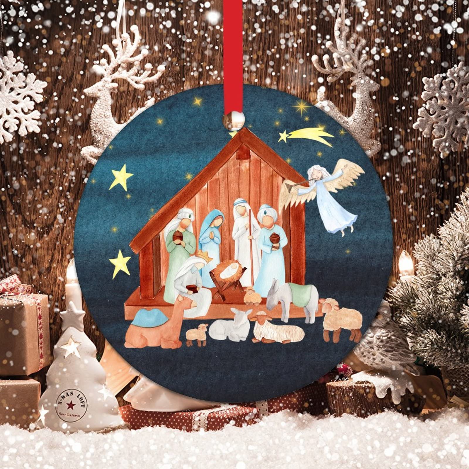 Kerststal sieraden hanger kerstboomversiering, acryl kerststal kleine hanger kerstboomversiering, religieuze kerstkerstboomversiering, religieuze kerstboomversiering