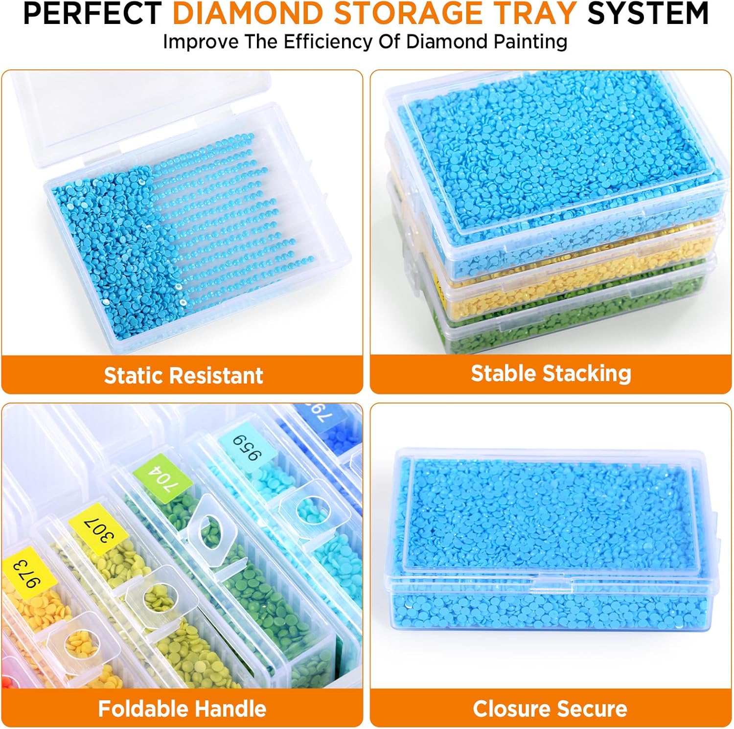 Zefy 45pcs Stackable Diamond Art Storage Trays, 2-in-1 Diamond Painting Containers Trays with 447 Colors Labels Stickers, Diamond Art Accessories for Gems Drills Dots
