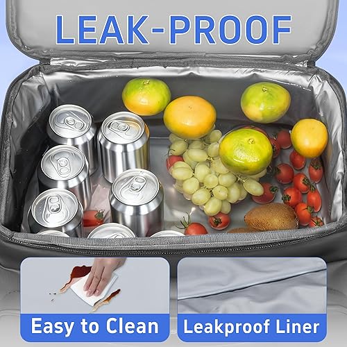 Miniatura 5 de Bolsa térmica plegable doble suave, con aislamiento personal, a prueba de fugas, 48 latas, impermeable, para el almuerzo, para playa, campamento,