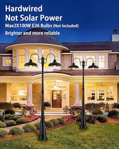 Miniatura 4 de MYHXQ Luz de poste para exteriores, lámpara de exterior del anochecer al amanecer, luces de poste de 2 cabezales de granja, luces de poste negro