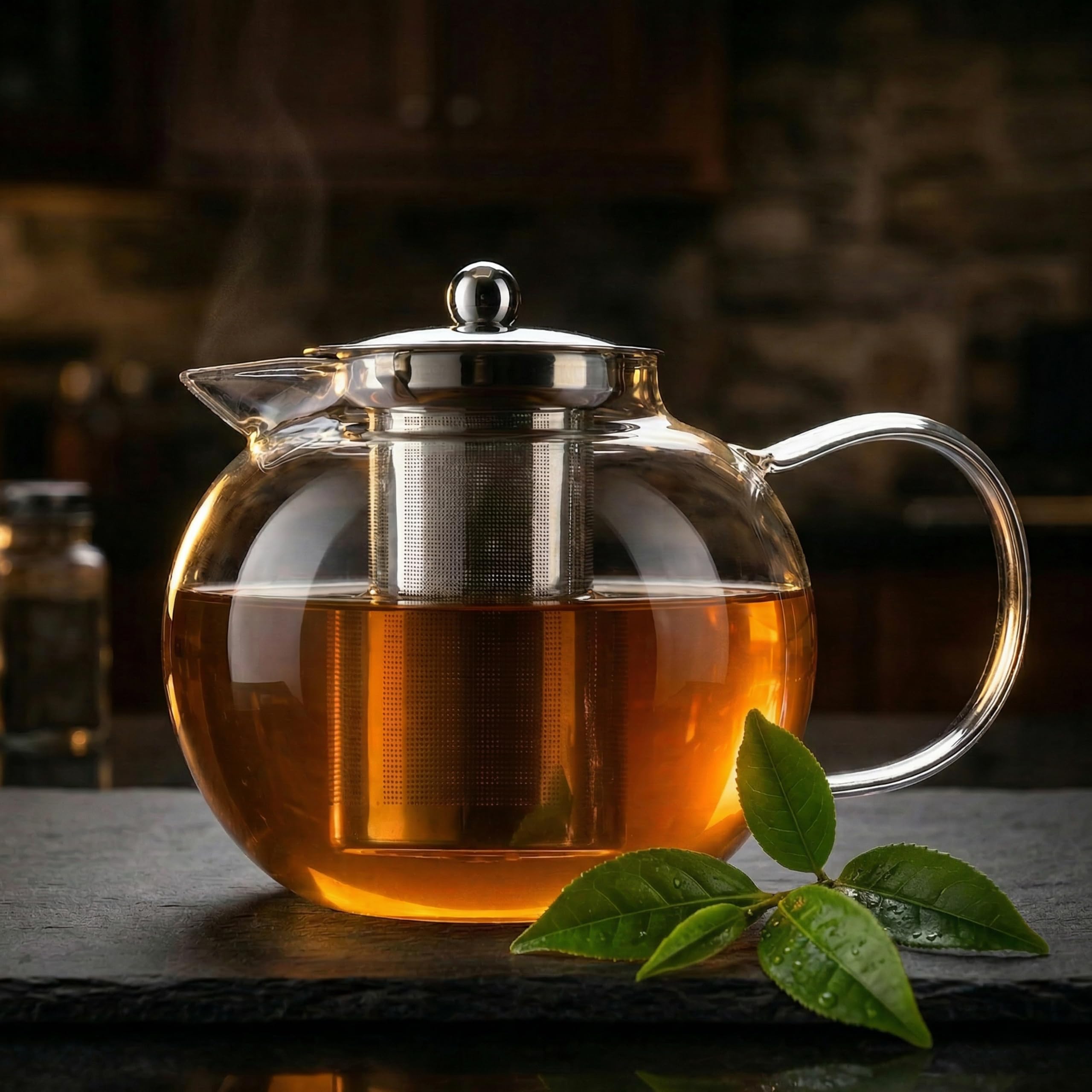 Teekanne Glas 1300ml mit Edelstahl Siebeinsatz – Glasteekanne aus Borosilikatglas für losen Tee, Kräutertee & Früchte – tropffrei, hitzebeständig & spülmaschinenfest - Teezubereiter mit Sieb - DAGAZEN