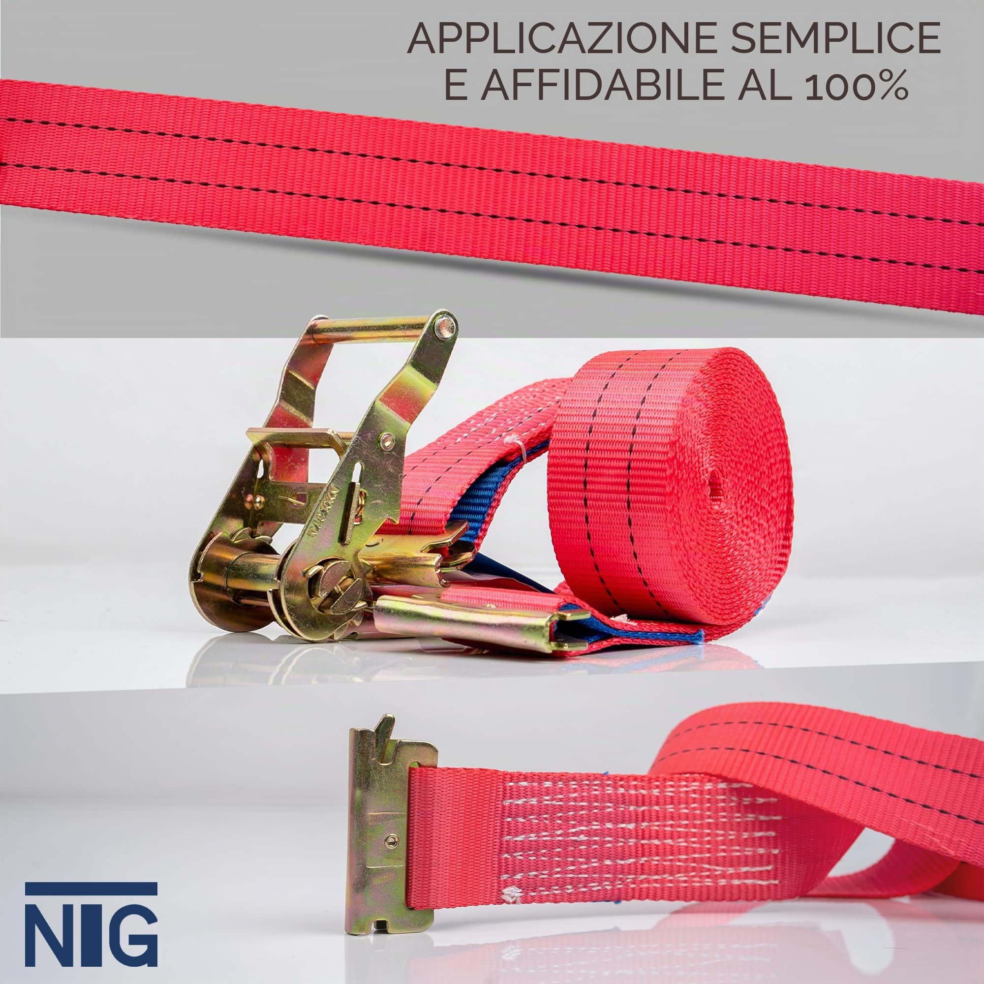 4 cinghie di serraggio per binario di ancoraggio combinato con cricchetto, 2000 kg, 5 metri di lunghezza, 50 mm di larghezza, due pezzi, cinghia a cricchetto