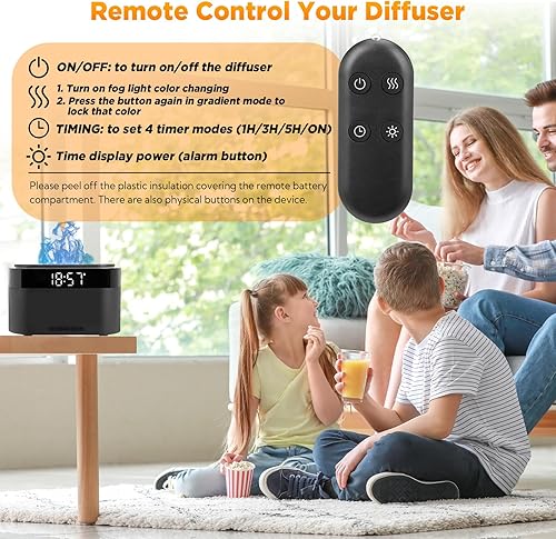 Miniatura 5 de Difusor de llama para aceites esenciales, difusor de aceite esencial de 6.8 fl oz con reloj despertador, difusor de aromaterapia mejorado con