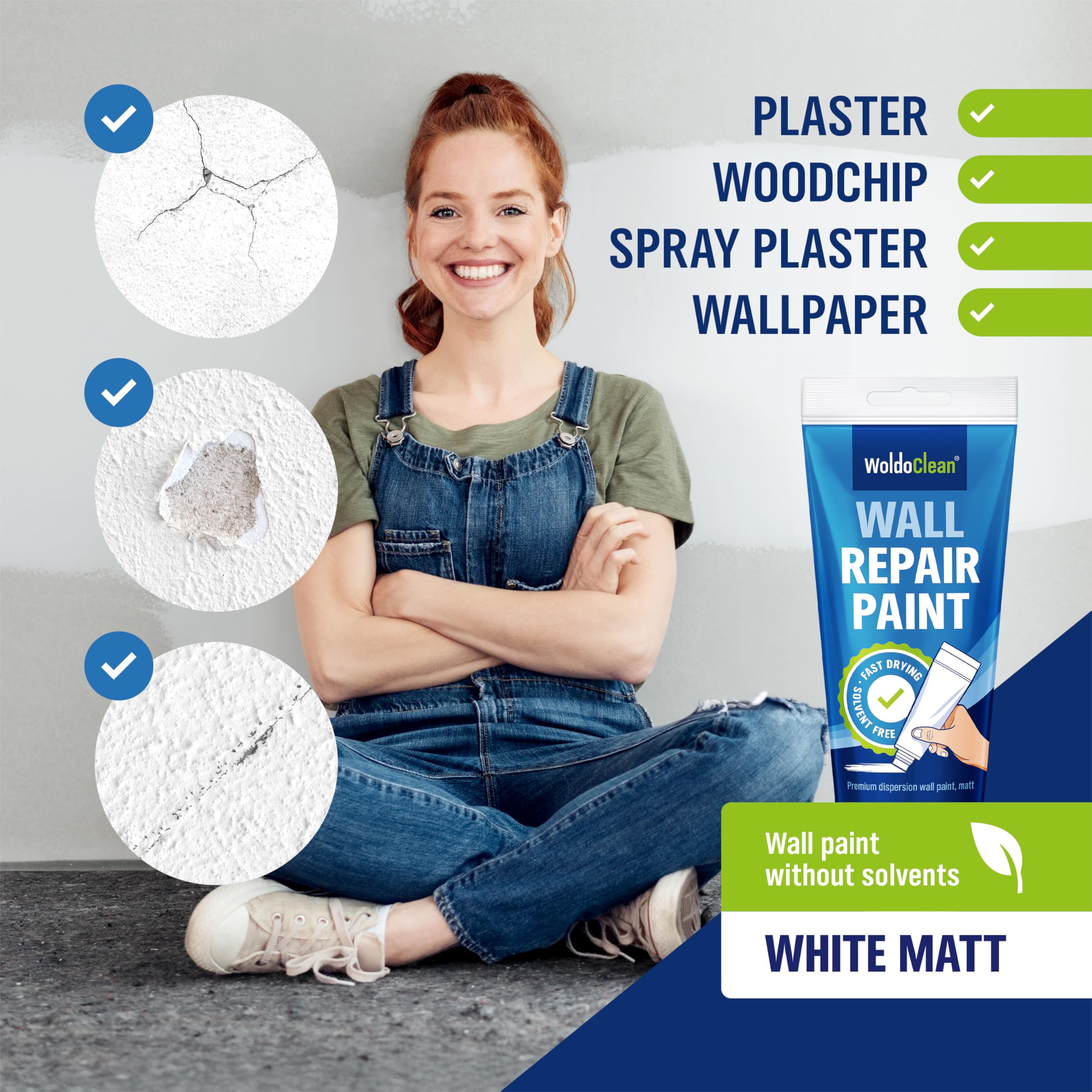 WoldoClean farba do poprawek biała farba wewnętrzna 225 ml – z dozującą gąbką do łatwego naprawiania drobnych uszkodzeń ścian i sufitów | Korekta otworów, zadrapań i plam, wysoka siła krycia