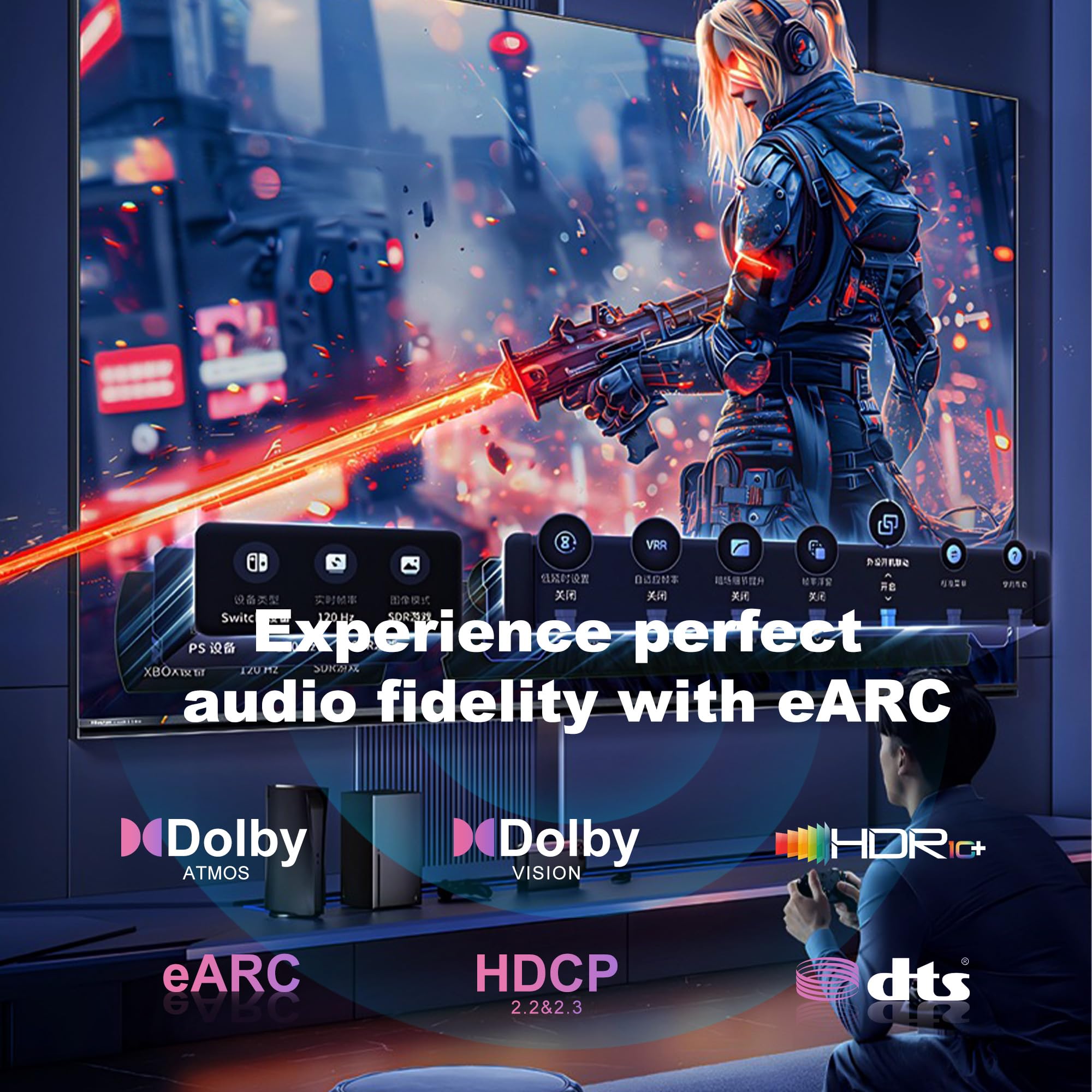 Cable HDMI de fibra óptica de 20 pies, cable HDMI 2.1 largo 8K, 48 Gbps, trenzado de ultra alta velocidad 8K a 60Hz 4K a 120Hz, HDR dinámico, eARC, HDCP 2.2 y 2.3, 3D, para PS5, Xbox, HDTV