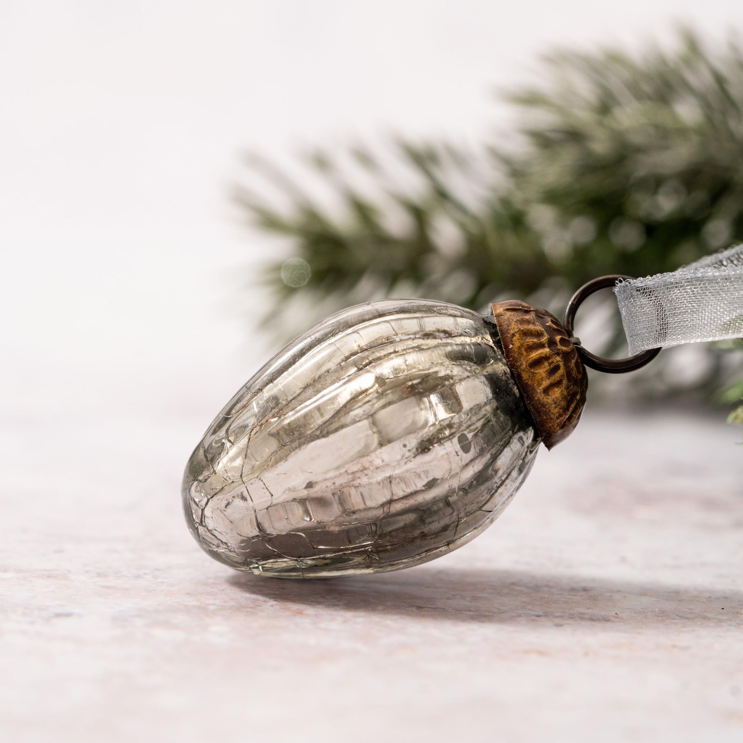 Aurora Christmas Smoke Arthur Cameron – Bauble Set Of 6 – Small 1" Crackle Glass Pinecone Ornaments – Hand-Blown Christmas Tree Decorations (Smoke)