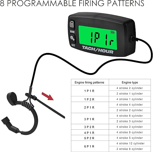 Miniatura 6 de Jayron JR-HM032R Medidor de horas inductivo Medidor digital Tacómetro Recordatorio de mantenimiento con retroiluminación Batería reemplazable para