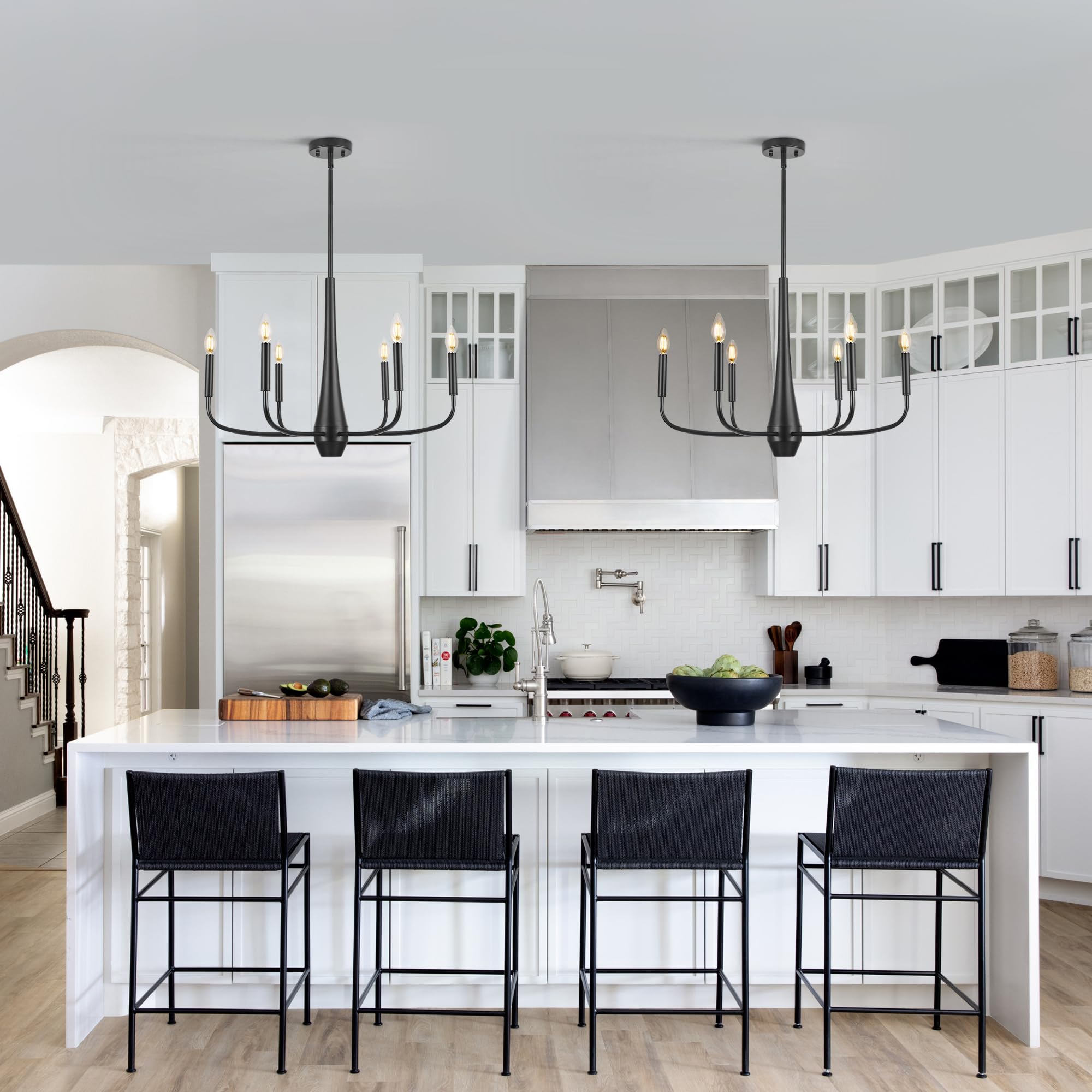 6 Light Dining Room Chandelier 6-Light Black Modern - Adjustable Height ...
