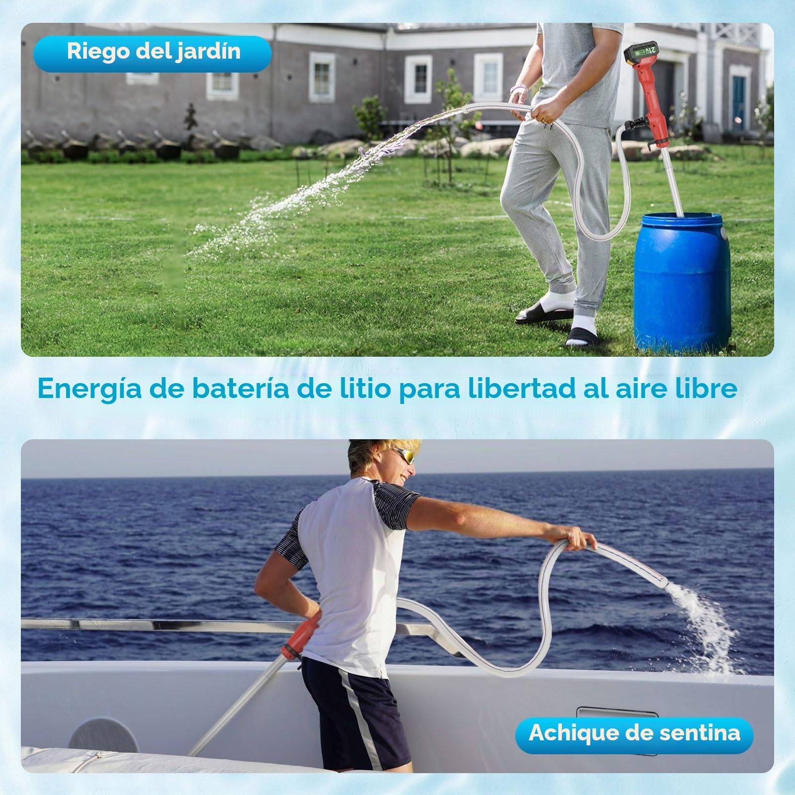 Bomba de barril de lluvia inalámbrica, bomba de transferencia de agua de palo 2 x 4,5 Ah Batería 11000 RPM 2725 L/H Bomba sumergible portátil de alto flujo con pantalla de batería y cargador para