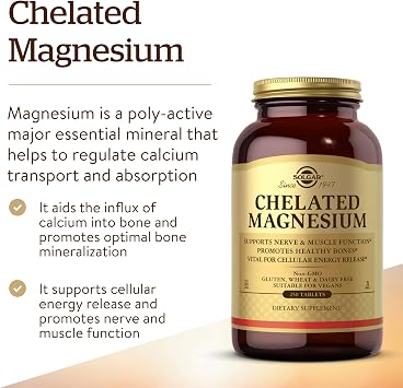 Solgar Chelated Magnesium, 250 Tablets - Supports Nerve & Muscle Function - Promotes Healthy Bones - Vital for Cellular Energy Release - Non-GMO, Vegan, Gluten Free, Dairy Free - 62 Servings