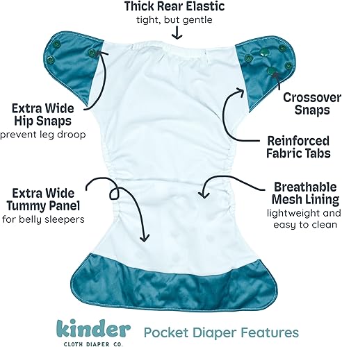 Miniatura 3 de Kinder Juego de 5 pañales de tela reutilizables para bebé, estilo bolsillo, camiseta atlética que absorbe la humedad, inserciones de viscosa de