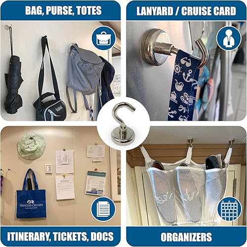 Miniatura 2 de Cruise On Ganchos magnéticos para cabinas de barcos – Ganchos magnéticos resistentes [75 libras] para puerta y pared de metal – Accesorios de cabina