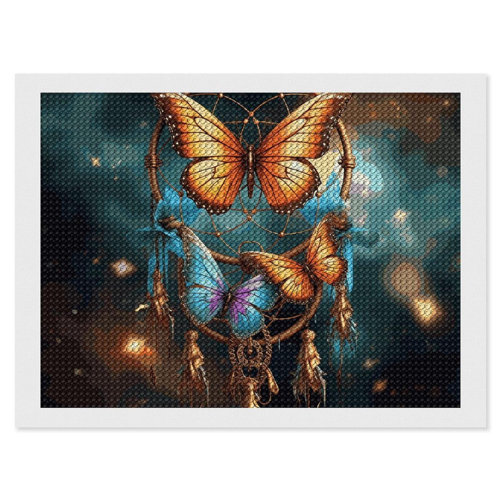 Dream Catcher Butterfly Diamond Painting Kits for Adults, DIY 5D Diamond Painting Kits for Beginners, Round Full Drill Diamond Dots Paintings, Diamonds Pictures Gem Art for Crafts Home Decor 12"x16"