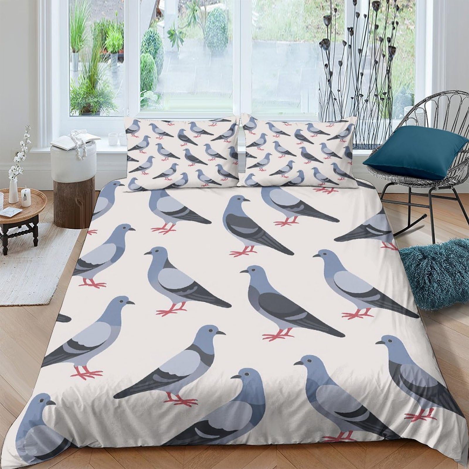 Ctjqhvkz Style-7 3D Printed Pigeon Illustration Fitted Sheet Microfiber Soft Non-Slip Cartoon Bird Mattress Cover Bedroom Decor Single（135X200cm）