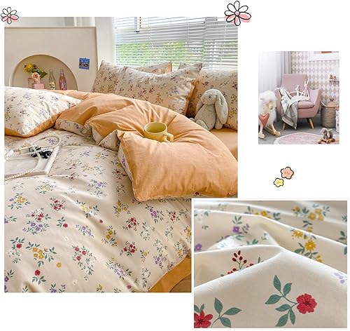 Miniatura 9 de EAVD Juego de funda de edredón de algodón, tamaño King, juego de funda de edredón floral colorido con 2 fundas de almohada, patrón reversible, funda