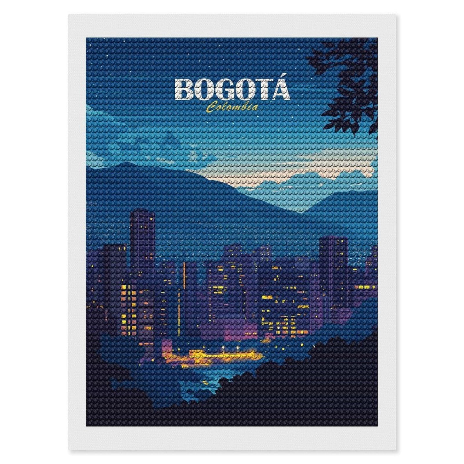 Junmoney Bogotá Colombia Cityscape at Night Diamond Art Canvas 12"x16", Easy to Follow Symbols, Finish and Display, Fun Craft Experience, Aesthetic Room Decor