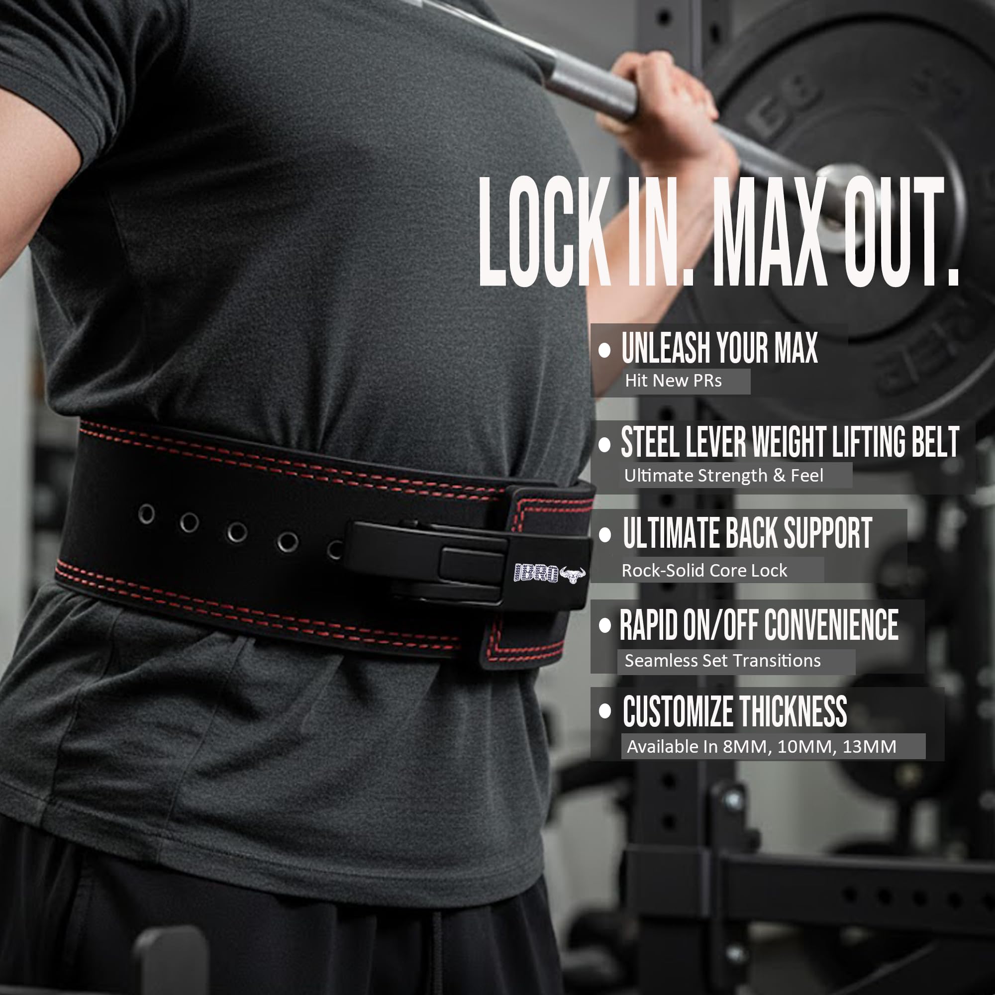 IBRO Powerlifting Lever Gym Belt – Power 10 mm Extreme Heavy Duty vera pelle – Squat, sollevamento pesi IPF Powerlifting Strongman per uomini, nero, L - Vista 3