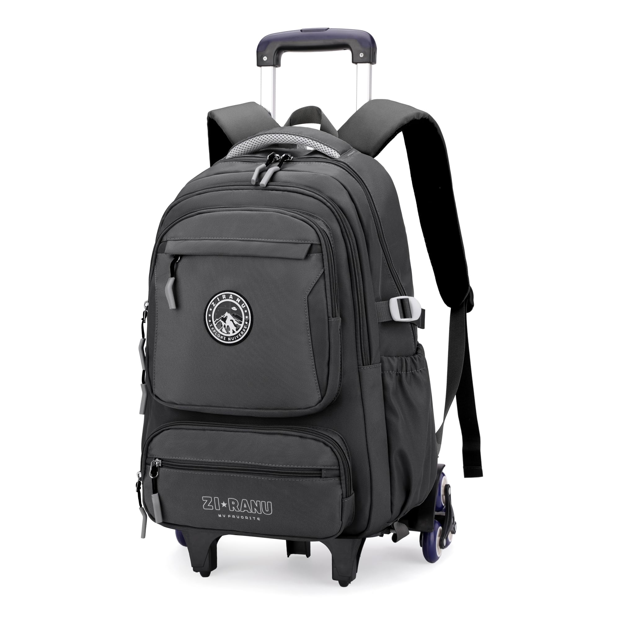 GRUOTEIS Boys Backpack with 6 Wheels, Rolling Backpack for Boys Elementary Middle Junior School Bookbags, Grey