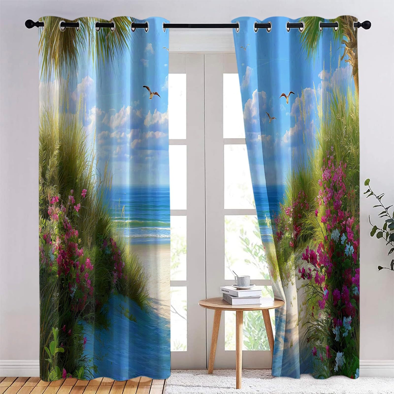 Genérico Zasłony 110 x 215 cm z przelotką 2 panele Anime plaża ptaki wydmy piaskowe zasłony zaciemniające zasłony okienne draperie dzieci chłopiec dziewczyna sypialnia i salon zasłony ciepłe