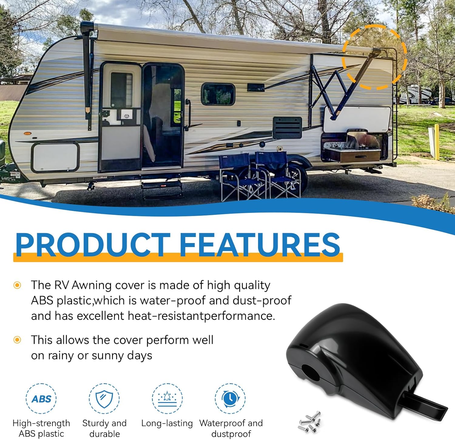 R001328BLK Rv Awning Motor Cover Replacement for Carefree Rv Awning Parts Awning Head Cover Compatible with Travel'R Awnings, Right Side, Black