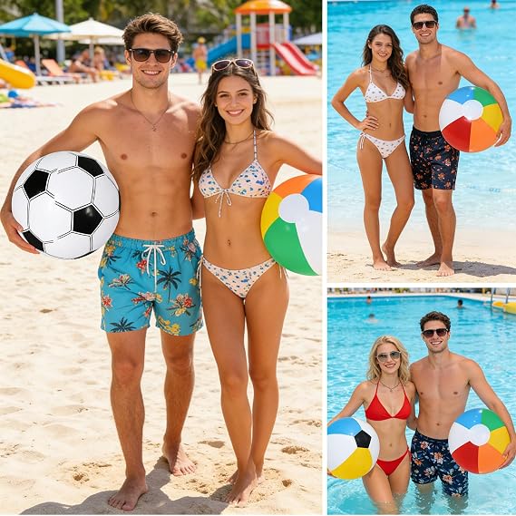 2PCS Inflatable Beach Ball and Rainbow Ball Set, Beach Balls Inflatable, Large 27cm and Small 20cm Beach Balls, Outdoor Family Recreation and Party Activities 158