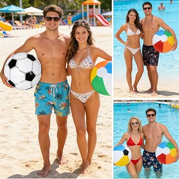 2PCS Inflatable Beach Ball and Rainbow Ball Set, Beach Balls Inflatable, Large 27cm and Small 20cm Beach Balls, Outdoor Family Recreation and Party Activities 158