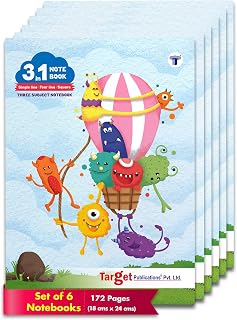 3 in 1 Notebook | Single Line Notebook Four Line Notebook Maths Square 9 MM | Soft Bound Notebook for Kids | 172 Pages 18 ... Price In India